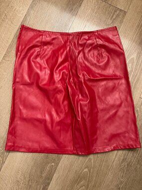 Worn Red Leather Like Skirt Size S with Side Zipper